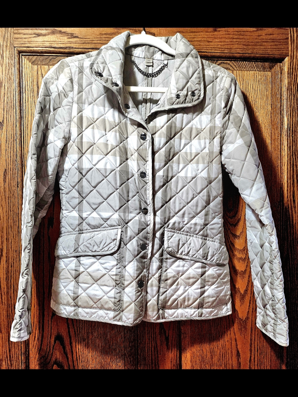 Burberry Light Gray Quilted Snap-Front Puffer Jacket